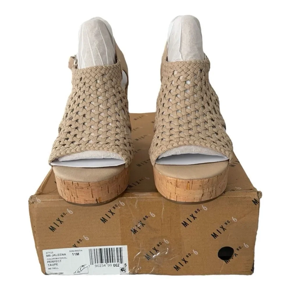 Mix No. 6 Jaleena Tan Woven Cork Wedge Sandals Platform Open Toe NIB Sz 11